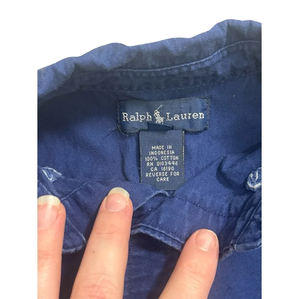 Ralph Lauren Boys Navy Blue Cotton Oxford Button Down Shirt Size 6 Red Pony Logo